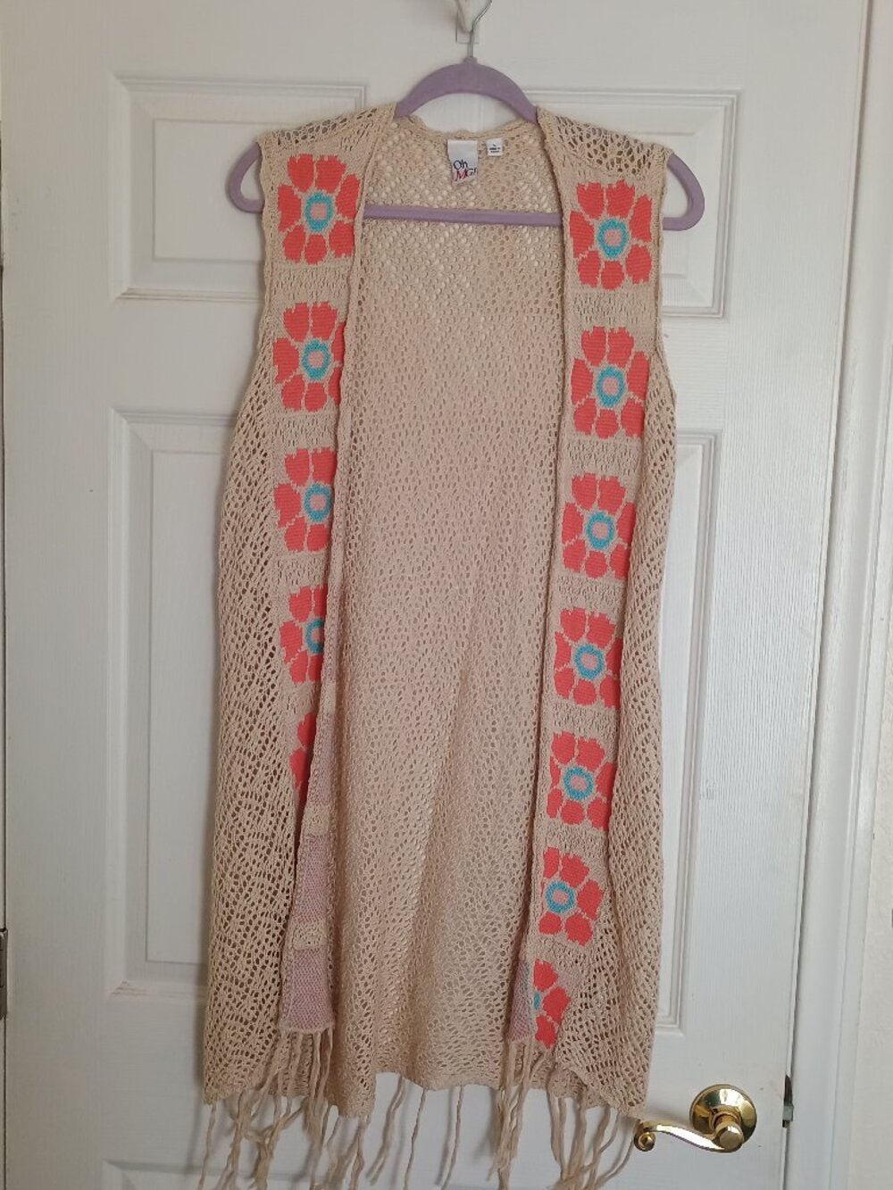 EUC Oh MG! Knit Boho Cardigan Duster Open Front Sweater Size Large